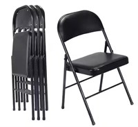 4x Black Metal Pu Leather Cushion Folding Chair