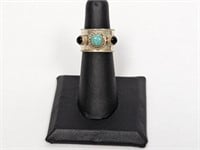 .925 Sterling Turquoise/Onyx Wide Adjustable Band