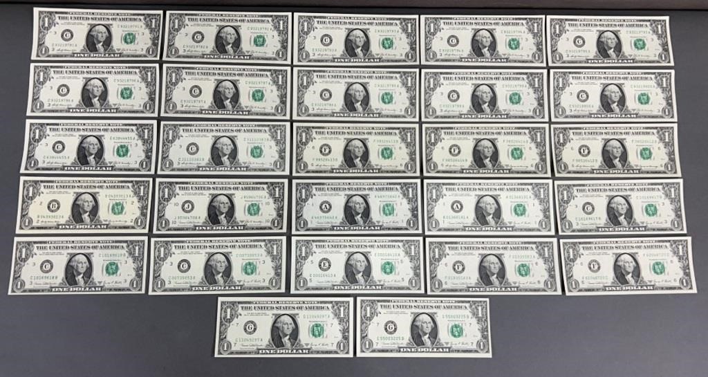27pc UNC 1969 Series $1 Federal Reserve Notes