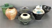 6 pieces of studio pottery including Richard Abnet