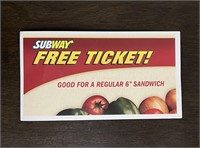 Subway Gift card for 6' sub