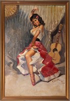 Flamenco Dancer Oil Signed illegibly