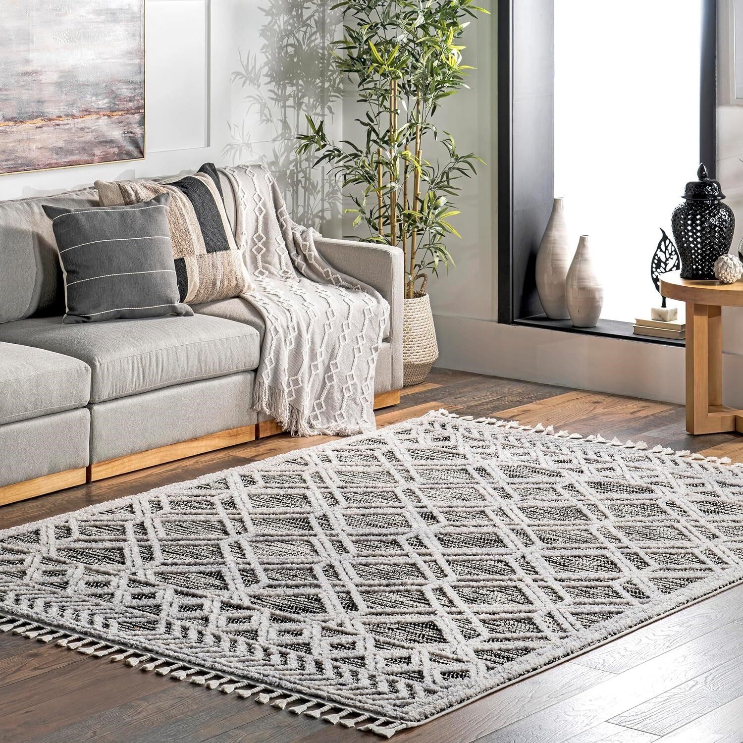 nuLOOM Moroccan Rug - 6'7x9' Grey/Off-White