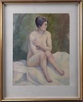 Early 20th c. German Female Nude Study Watercolor
