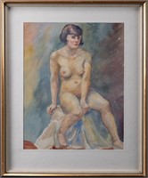 Early 20th c. German Female Nude Study Watercolor