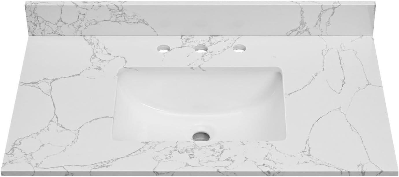 36 Stone Sink Top  Middle  Lightning White
