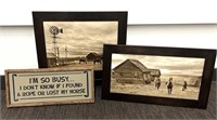 3 Country themed framed pictures