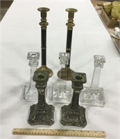 4 metal & 3 glass candle holders