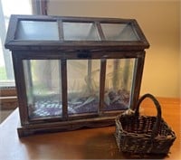 Glass Case And Small Wooden Basket