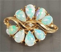 14K gold pin set with 8 opals & 1 tiny diamond
