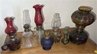 7 Small Oil Lamps & 1 Stained Glass Lamp
