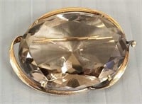 14K gold pin set with large smoky quartz - 1 1/2"