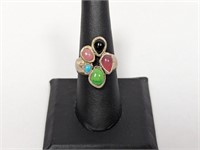 .925 Sterling Multi Color Gemstone Ring Sz 8