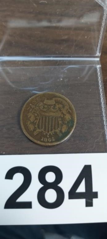 1864 TWO CENTS, NICE COIN