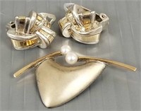 Artisan 14K gold & sterling pin & clip earrings