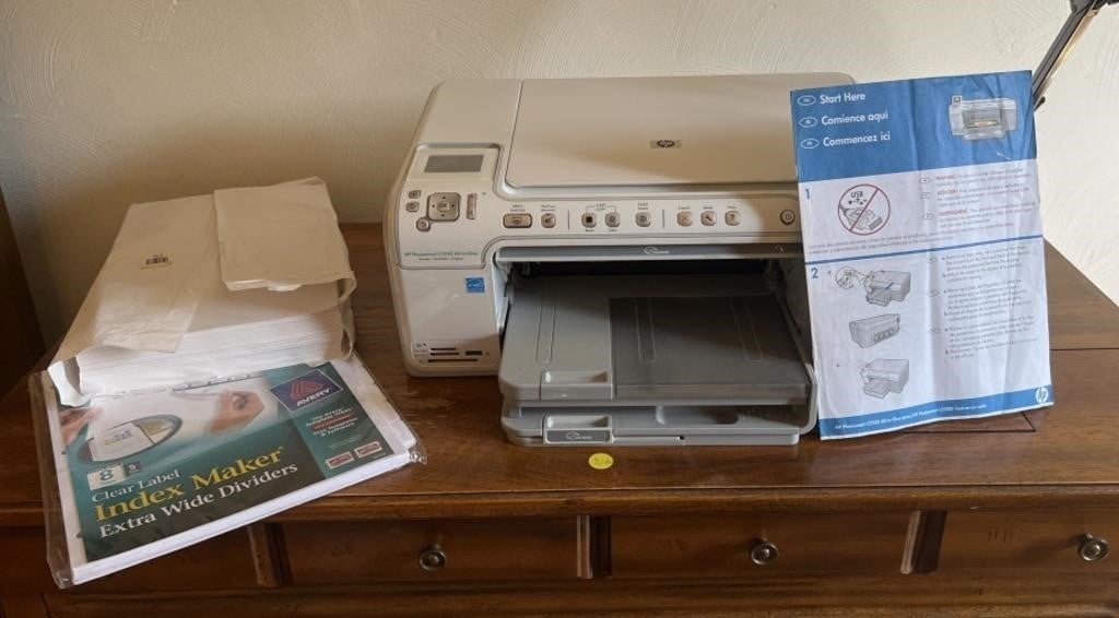 HP printer w manual & paper & index makers