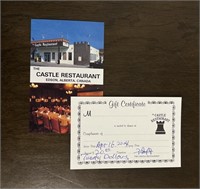 2: $20 Gift Cerificates Castle Restaurant