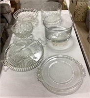 Lot of glass dishes & serving trays