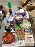 Lot of party supplies w/ napkins, plates, cups, &