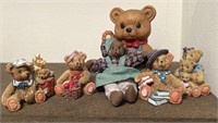 5 resin teddy bears & porcelain bear