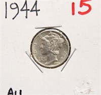 1944 MERCURY DIME AU COIN