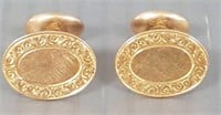 Pair of antique 14K gold engraved cuff links - 7.3