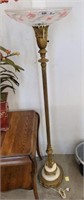 ANTIQUE TORCHIERE FLOOR LAMP W/ EMBOSSED FLORAL SH