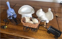 Small metal toys & ceramic bird & hat & bell