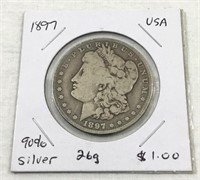 1897 USA 90% Silver $1 coin.