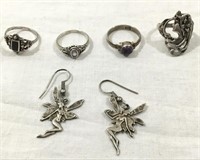 .925 Silver jewelry w/ 4 rings.