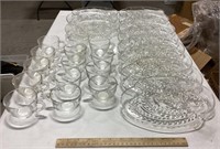 11 glass snack trays w/ 14 glass cups
