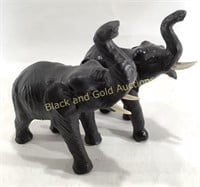 (2) Black Leather Elephants Figures