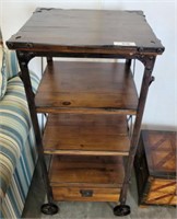 WHEELED METAL AND WOOD 4 TIER STAND