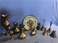 Brass Lot Includes Bells, Wall Plate With Fruit,