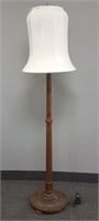 Vintage wooden floor lamp with cloth shade - 72" h