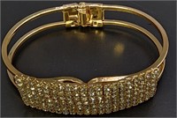 Gold Plated Hinged Bangle Charm Cuff Bracelet