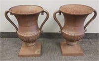 2 cast iron garden urns - 23 1/2" tall x 18" wide