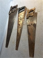 Lot Of Three Vintage Hand Saws From 25.5Inch To