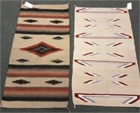 2 wool woven Southwest style rugs - 4'8" x 2'7"