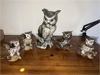 5 owl ceramic figurines