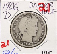 1906 D BARBER HALF DOLLAR COIN