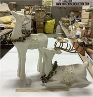 2 plaster Deer candle holders - deer leg broke &