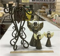 4 Candle holders - 15in iron, 9in - 5in tin