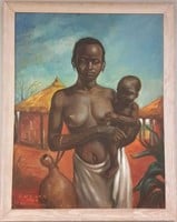 Signed African oil on board 1963 33"x 42" OD
