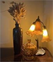 Vase, Amber candy bowl, floral lamp