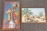 2 signed African oils on board 1959 - 17"x