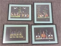 4 signed African paintings incl. B. Thon 12"x 16"