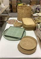 Wicker/ bamboo serving trays, placemats & basket