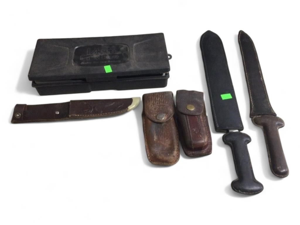 Leather Sheath Knives & Gun Cleaning Kit