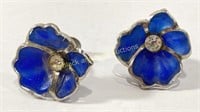 Marked Sterling Silver Blue Flower Earrings